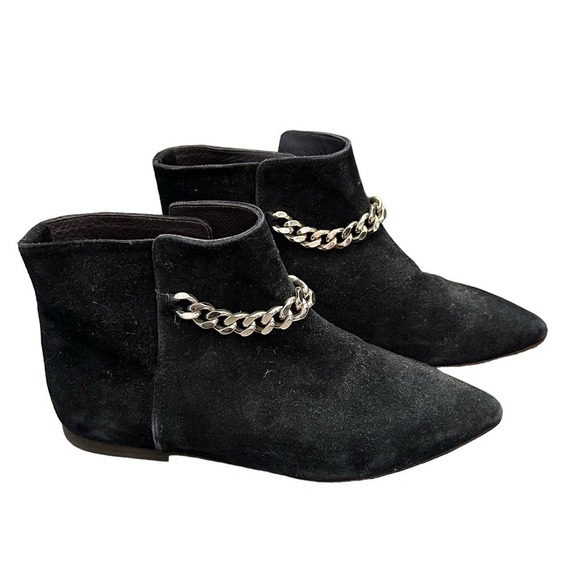 Tila March Paris Black Suede Leather Gold Chain Booties Boots Size 37 (US 7) - Picture 2 of 9